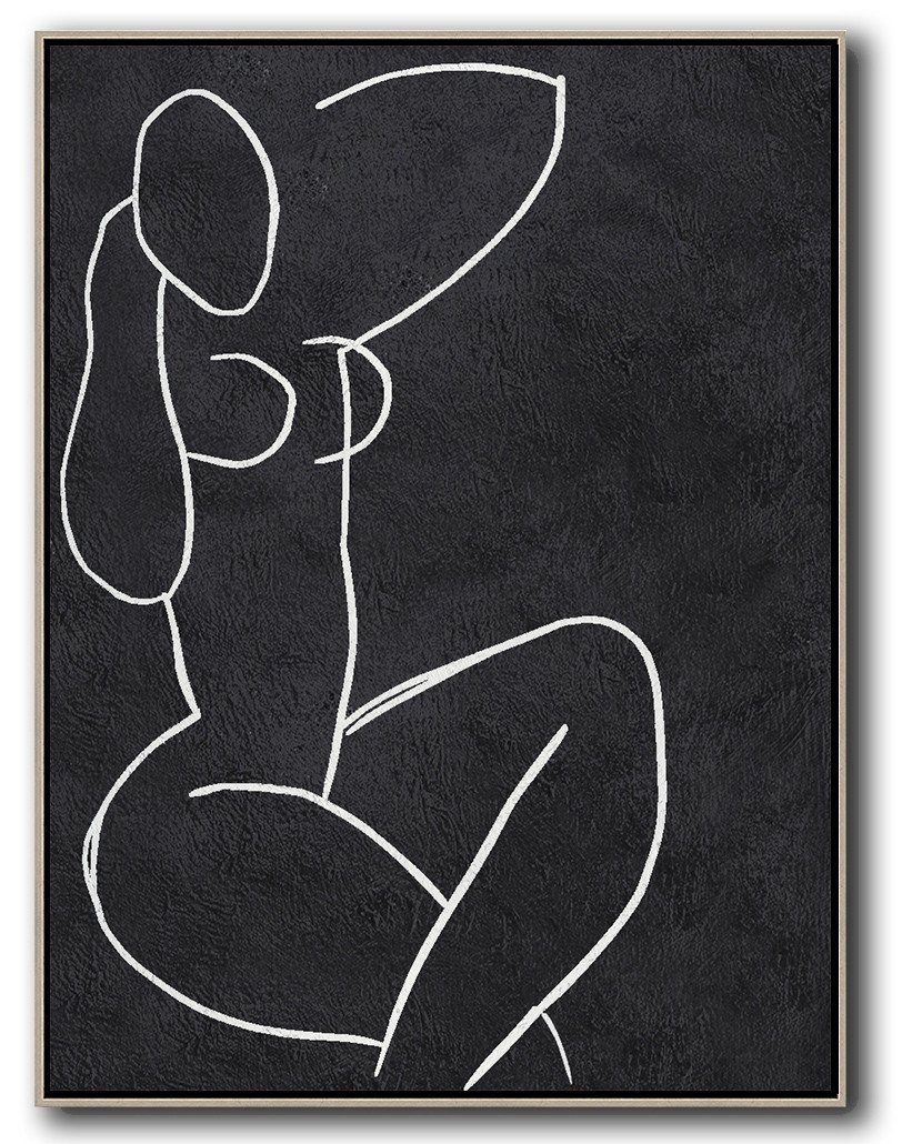 Large Abstract Art,Black And White Minimal Painting On Canvas - Large Oil Canvas Art